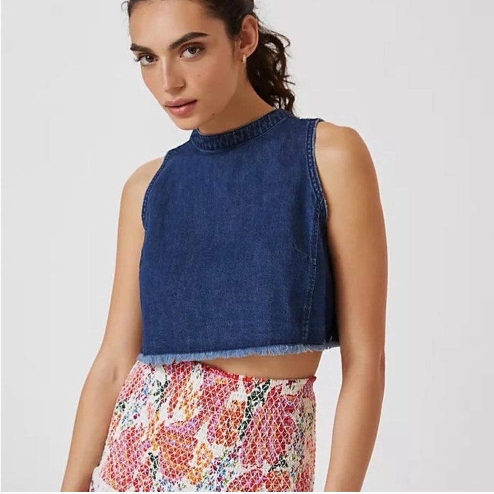 Anthropologie Dark Blue Denim Crop Top